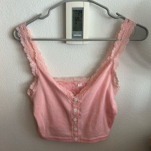 Pink lacy button up Me to We tank